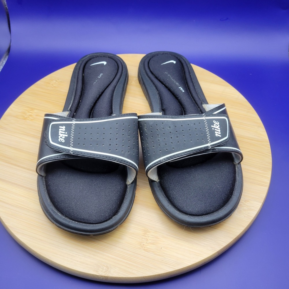 Nike Comfort Footbed Slides Black White Adjustable Strap Sandals Women's Sz 11